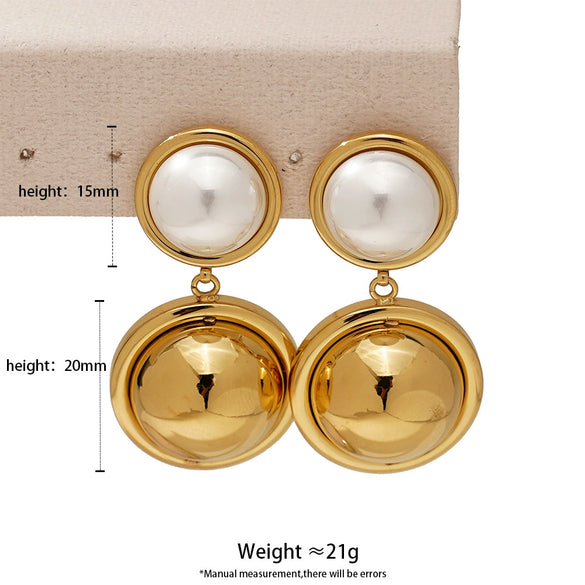 Wholesale Stainless Steel Color Matching Round Pearl Earrings With Geometric Design And Electroplating