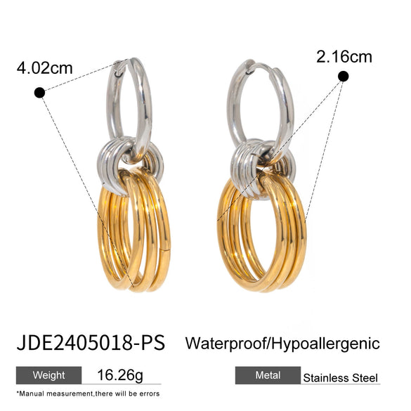 Wholesale Stainless Steel Colormatching Circular Earrings With Geometric Style And Electroplating Treatment For Women
