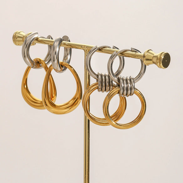 Wholesale Stainless Steel Colormatching Circular Earrings With Geometric Style And Electroplating Treatment For Women