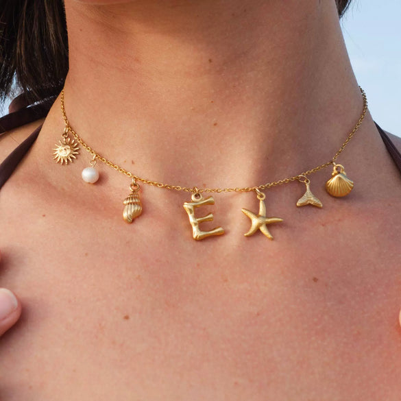 Wholesale Stainless Steel Conch Shell Pendant Necklace With O Shaped Chain And Letter Pattern Electroplated