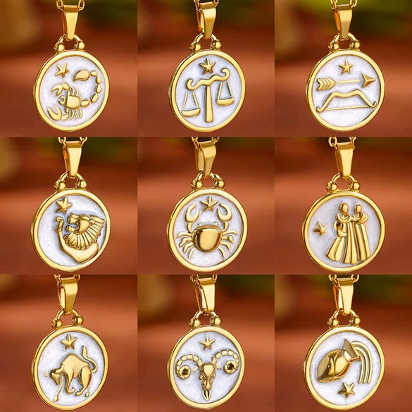 Wholesale Stainless Steel Constellation Pendant Necklace With Regular Chain Electroplated Unisex Style