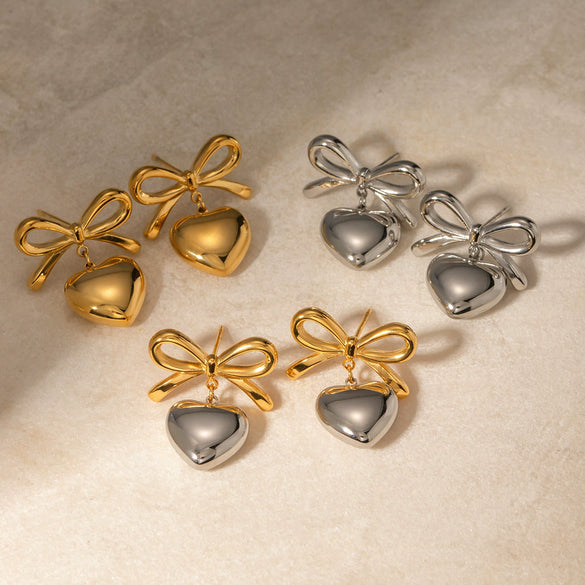 Wholesale Stainless Steel Contrast Color Love Bow Earrings With Electroplating For Women