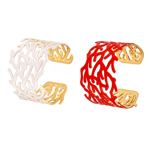 Wholesale Stainless Steel Coral Red Open Wide Bracelet Plated With 18K Real Gold Geometric Fashion Light Luxury Exaggerated Electroplated