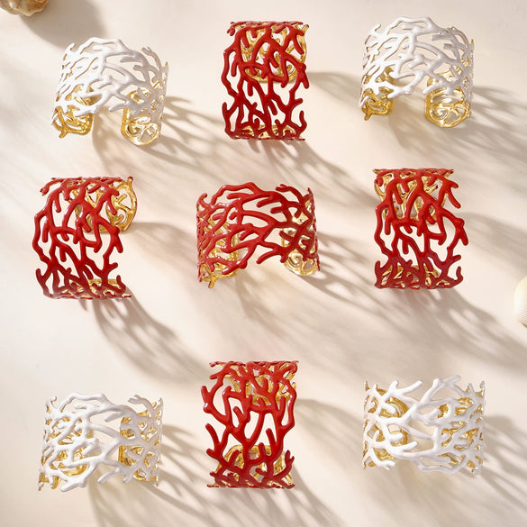 Wholesale Stainless Steel Coral Red Open Wide Bracelet Plated With 18K Real Gold Geometric Fashion Light Luxury Exaggerated Electroplated