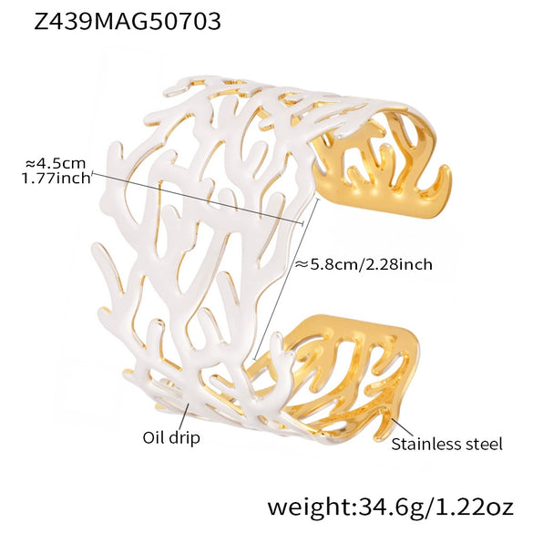 Wholesale Stainless Steel Coral Red Open Wide Bracelet Plated With 18K Real Gold Geometric Fashion Light Luxury Exaggerated Electroplated