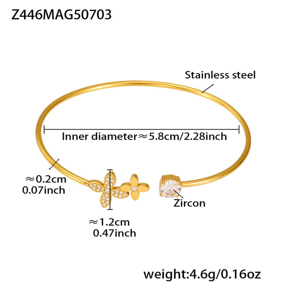 Wholesale 316L Stainless Steel Coral Shell Bead Open Bracelet Plated With Gold Heart Star Zircon Bracelet