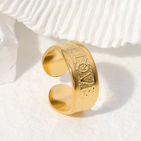 Wholesale Stainless Steel Couple Ring Fashion Style With Letters Numbers Text Electroplated