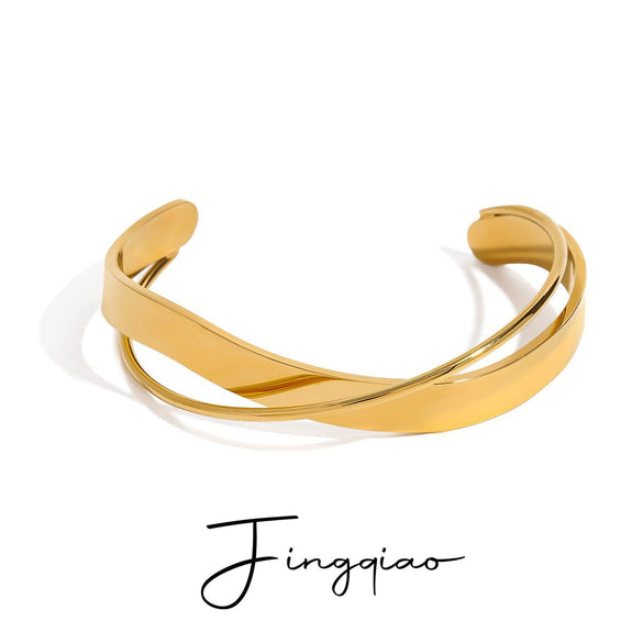 Wholesale Stainless Steel Cross Opening Bracelet With 18K Gold Electroplated Quiet Design And Geometric Style