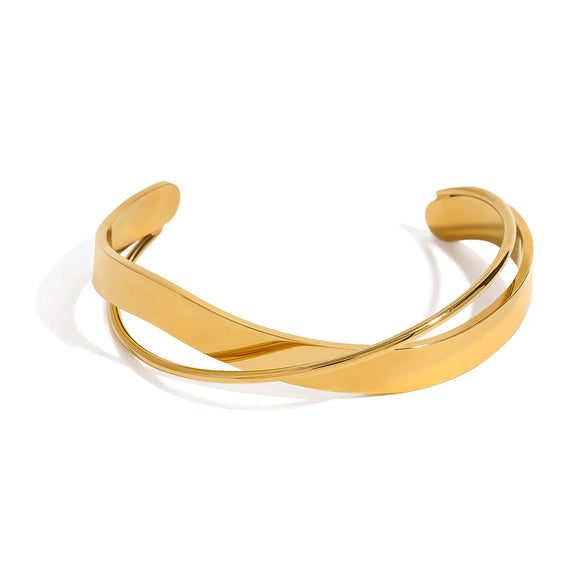 Wholesale Stainless Steel Cross Opening Bracelet With 18K Gold Electroplated Quiet Design And Geometric Style