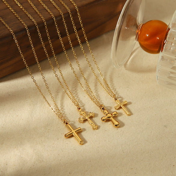Wholesale Stainless Steel Cross Pendant Necklace Light Luxury Style 18K Gold Plated