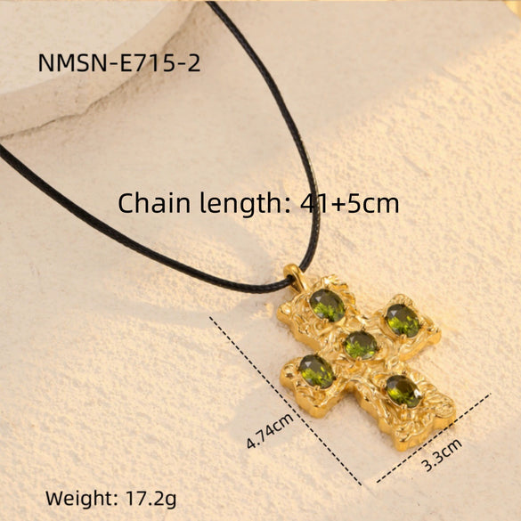 Wholesale Stainless Steel Cross Zircon Titanium Steel Necklace Leather Rope Clavicle Chain Jewelry Electroplated For Women Fashion Style