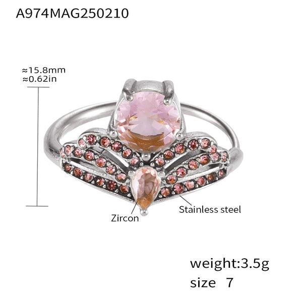 Wholesale Stainless Steel Crown Pattern Women's Ring With Electroplating