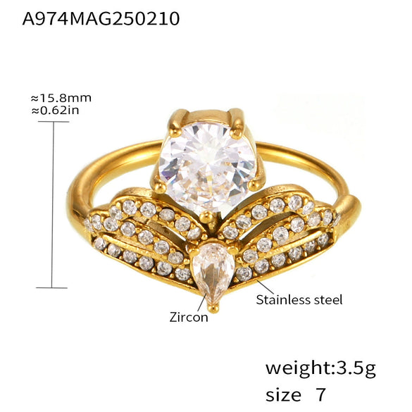 Wholesale Stainless Steel Crown Pattern Women's Ring With Electroplating