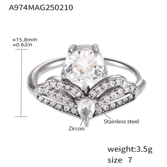 Wholesale Stainless Steel Crown Pattern Women's Ring With Electroplating