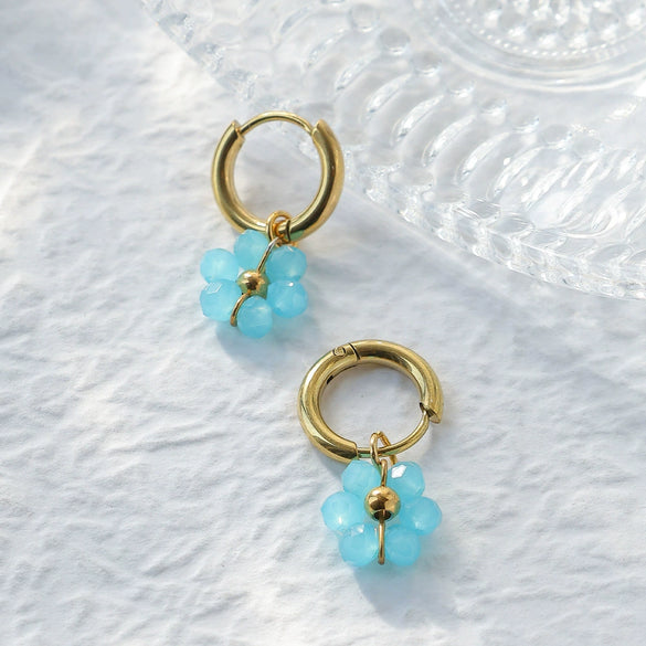 Wholesale Stainless Steel Crystal Flower Beaded Earrings With Electroplating Processing