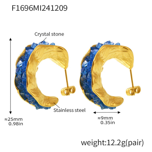 Wholesale 316L Stainless Steel Crystal Geometric Ctype Earrings Pvd Goldplated
