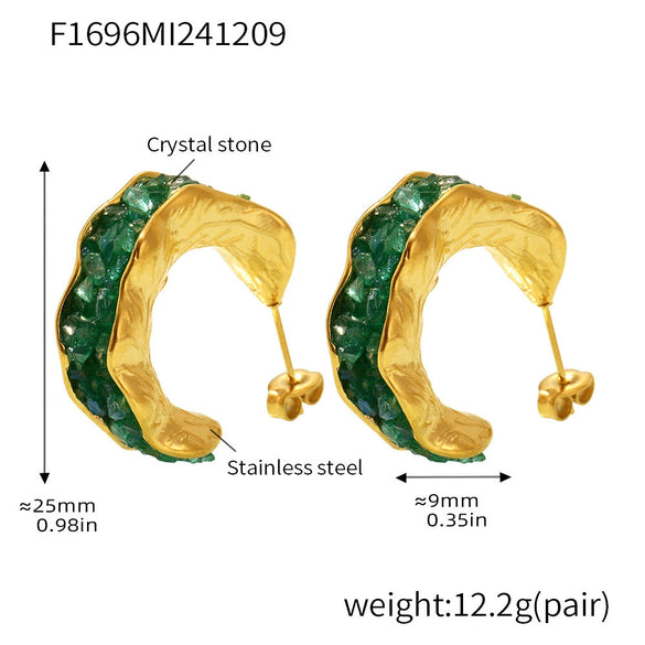Wholesale 316L Stainless Steel Crystal Geometric Ctype Earrings Pvd Goldplated