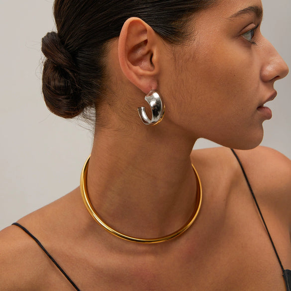 Wholesale Stainless Steel Cshaped And Ushaped Light Luxury Simple Niche Women's Earrings With Electroplating Gold And Silver Colormatching