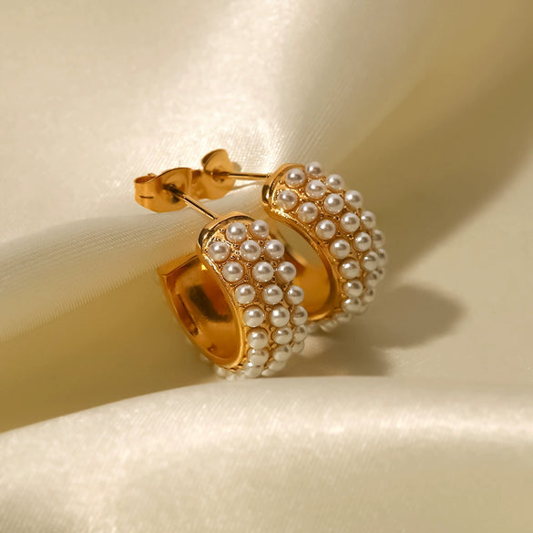 Wholesale Stainless Steel Cshaped Geometric Style Pearl Earrings For Women