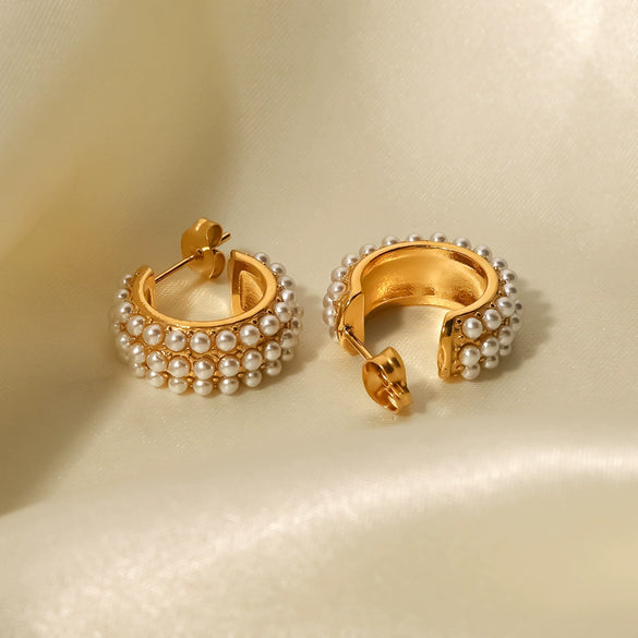 Wholesale Stainless Steel Cshaped Geometric Style Pearl Earrings For Women