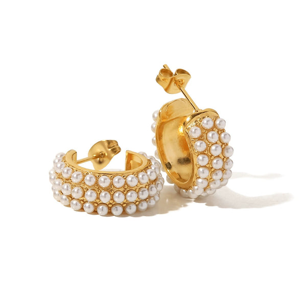 Wholesale Stainless Steel Cshaped Geometric Style Pearl Earrings For Women