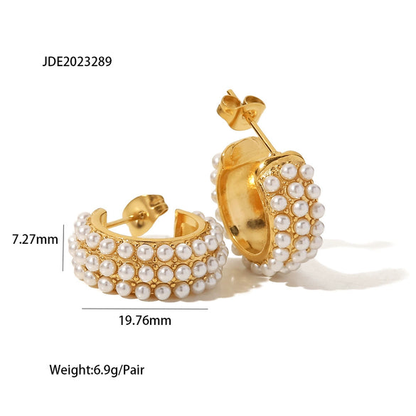 Wholesale Stainless Steel Cshaped Geometric Style Pearl Earrings For Women