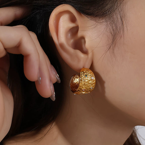Wholesale 316L Stainless Steel Cshaped Inlaid Rhinestone Imitation Pearl Electroplated Women's Earrings Retro Style