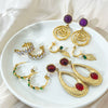Wholesale Stainless Steel Cshaped Pearl Earrings With Geometric Pattern And Pastoral Style Electroplated