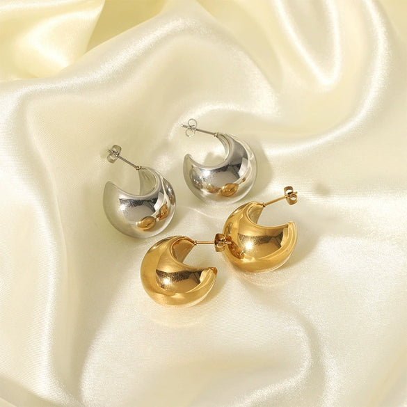 Wholesale Stainless Steel Cshaped Smooth Semicircular Moon Earrings For Women Electroplated Jewelry