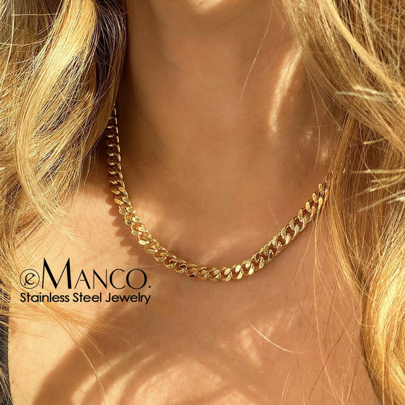 Wholesale Stainless Steel Cuban Chain Necklace For Men And Women 14K Gold Plated U Shape Street Hip Hop Style