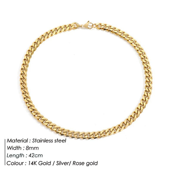 Wholesale Stainless Steel Cuban Chain Necklace For Men And Women 14K Gold Plated U Shape Street Hip Hop Style