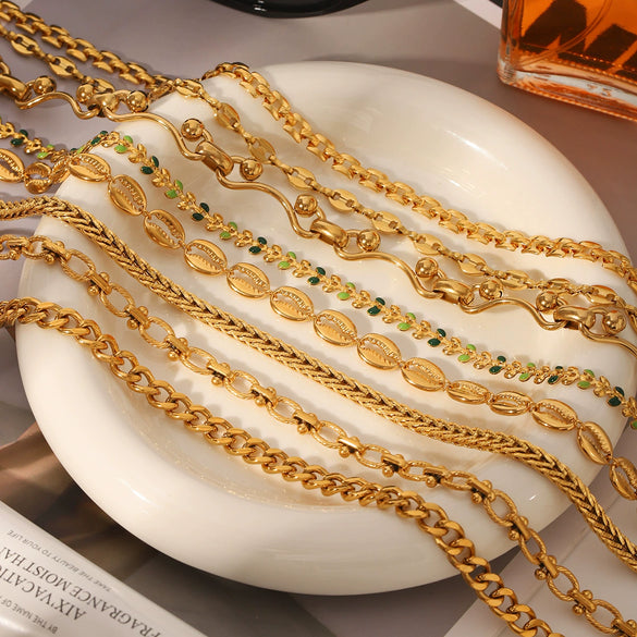 Wholesale Stainless Steel Cuban Chain Necklace With Geometric Design Pvd Vacuum Plated