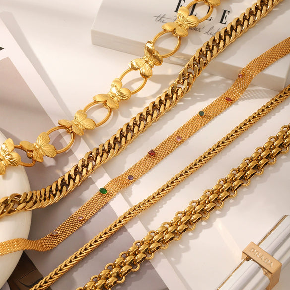 Wholesale Stainless Steel Cuban Chain Necklace With Geometric Design Pvd Vacuum Plated
