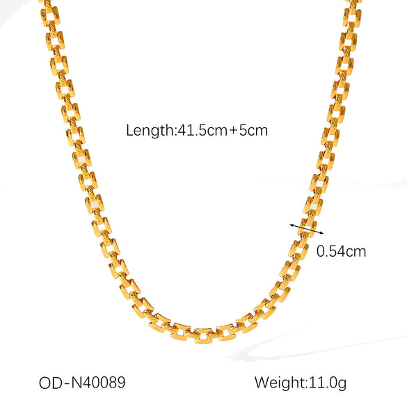 Wholesale Stainless Steel Cuban Chain Necklace With Geometric Design Pvd Vacuum Plated
