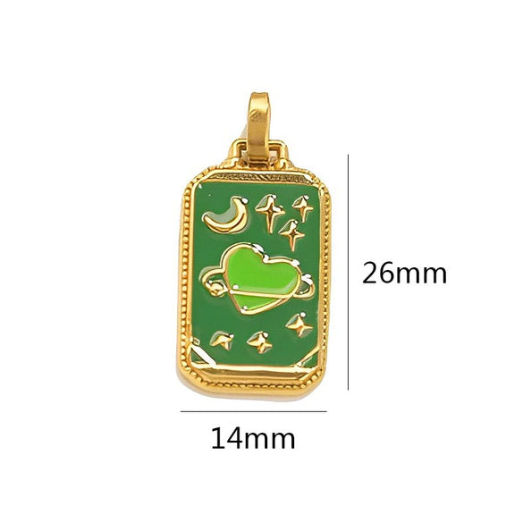 Wholesale Stainless Steel Cuboid Enamel Oil Tarot Pendant Jewelry Accessories With Vacuum Gold Plated Electroplating