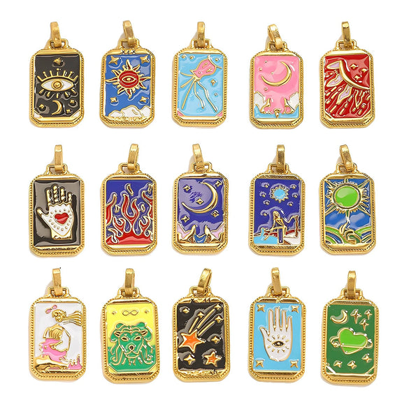 Wholesale Stainless Steel Cuboid Enamel Oil Tarot Pendant Jewelry Accessories With Vacuum Gold Plated Electroplating