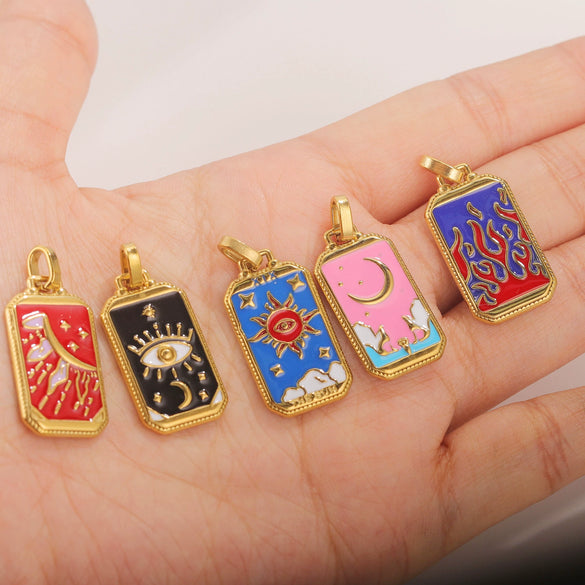 Wholesale Stainless Steel Cuboid Enamel Oil Tarot Pendant Jewelry Accessories With Vacuum Gold Plated Electroplating