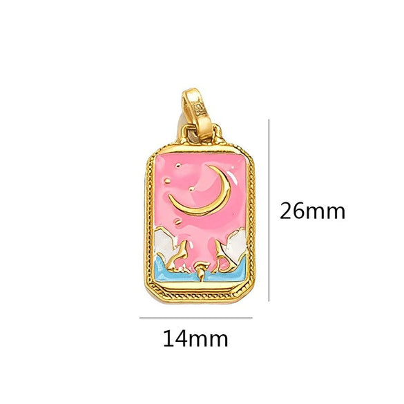 Wholesale Stainless Steel Cuboid Enamel Oil Tarot Pendant Jewelry Accessories With Vacuum Gold Plated Electroplating