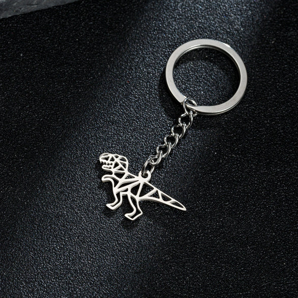 Wholesale Stainless Steel Cut Out Origami Cartoon Dinosaur Pendant Keychain With Electroplating And Small Animal Patterns