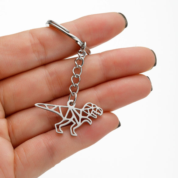 Wholesale Stainless Steel Cut Out Origami Cartoon Dinosaur Pendant Keychain With Electroplating And Small Animal Patterns