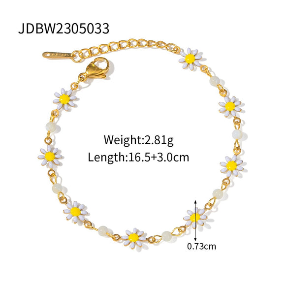 Wholesale Stainless Steel Daisy Flower Bracelet Set With 18K Vacuum Plating