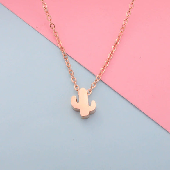 Wholesale Stainless Steel Desert Cactus Pendant Necklace With Mirror Polishing
