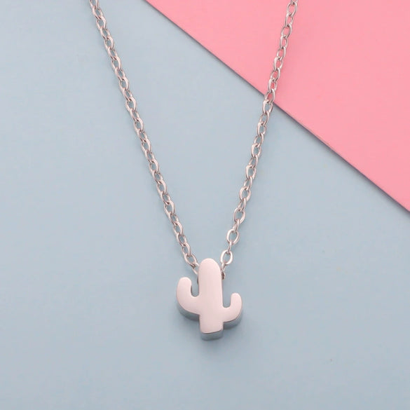 Wholesale Stainless Steel Desert Cactus Pendant Necklace With Mirror Polishing