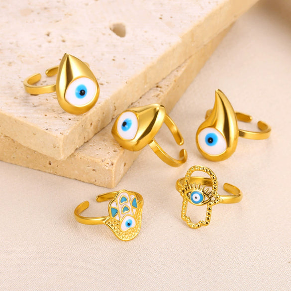 Wholesale Stainless Steel Devil's Eye Ring With Geometric Pattern And Electroplating Unisex