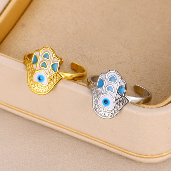Wholesale Stainless Steel Devil's Eye Ring With Geometric Pattern And Electroplating Unisex