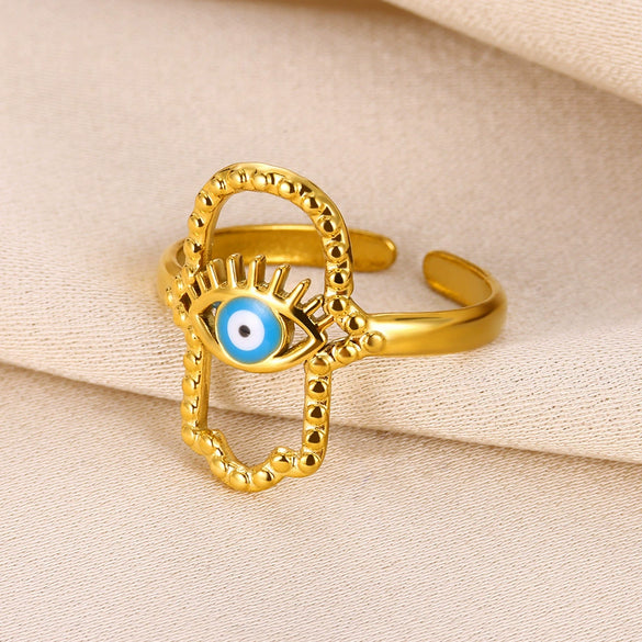 Wholesale Stainless Steel Devil's Eye Ring With Geometric Pattern And Electroplating Unisex