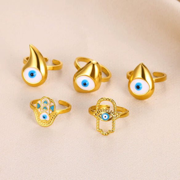 Wholesale Stainless Steel Devil's Eye Ring With Geometric Pattern And Electroplating Unisex