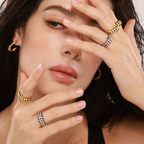 Wholesale 316L Stainless Steel Diamond Checkerboard Rhombus Ring With Electroplating For Women Simple Design