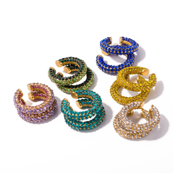 Wholesale Stainless Steel Diamond Ear Clip Ear Stud Earrings With Geometric Design