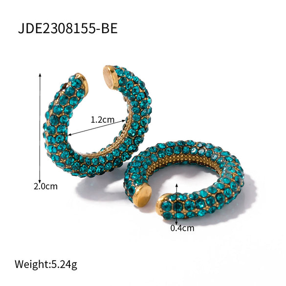 Wholesale Stainless Steel Diamond Ear Clip Ear Stud Earrings With Geometric Design
